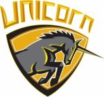 Black Unicorn Horse Head Charging Crest Retro Stock Photo