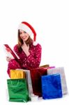 Lady With Christmas Card Stock Photo