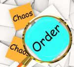 Chaos Order Post-it Papers Show Disorganized Or Ordered Stock Photo