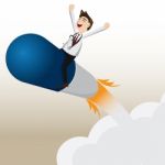 Cartoon Pharmacist Riding Capsule Missile Stock Photo