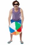 Cool Guy Playing With Beach Ball Stock Photo