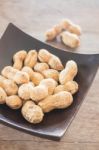 Salted Peanuts On Wooden Bowl Stock Photo