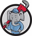 Elephant Plumber Monkey Wrench Circle Cartoon Stock Photo
