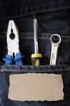 Tools In Jeans Pocket  Stock Photo