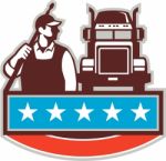 Pressure Washer Worker Truck Usa Flag Retro Stock Photo