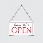 Open Label Sign Hanging Simple Style Stock Photo