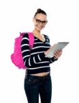 College Student Holding Tablet Pc Stock Photo