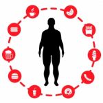 Man Body And Junk Unhealthy Food In A Fat Obese Body Stock Photo