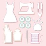 Set Of Sewing Tools Symbol On Pink Background Stock Photo