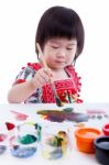 Asian Girl Painting And Using Drawing Instruments, Creativity Co Stock Photo