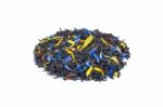 Heap Of Colorful Loose Exotic Dream Tea On White Background Stock Photo