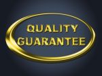 Quality Guarantee Sign Shows Guaranteed Placard And Check Stock Photo