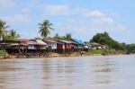 Village Beside Mekong River In Champasak Southern Of Laos Stock Photo