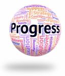 Progress Word Indicates Words Growth And Headway Stock Photo