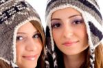 Close Up View Of Cute Teens Wearing Woolen Cap Stock Photo