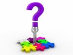 3d Man With Multicoloured Puzzles An Big Question Mark Stock Photo