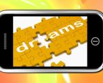 Dreams On Smartphone Showing Wishes Stock Photo
