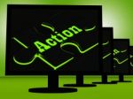 Action On Monitors Showing Acting Stock Photo