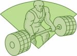 Weightlifter Lifting Barbell Mono Line Stock Photo