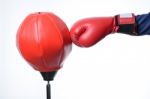 Red Boxing Glove Punch A Red Punching Bag Exercises Stock Photo