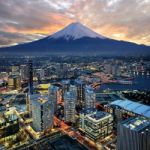 Surreal View Of Yokohama City And Mt. Fuji Stock Photo