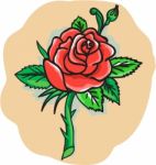 Rose Flower Bud Leaves Thorn Tattoo Stock Photo