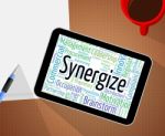 Synergize Word Indicates Work Together And Collaboration Stock Photo