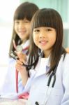 Two Little Girl Kid Doctor Dressed Stock Photo