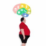 Fat Man Think With Junk Food Icon Stock Photo