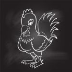 Hand Drawing Of Rooster On Black Board - Illustration Stock Photo