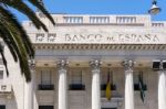 View Of The Exterior Of The Banco Espana Building In Malaga Stock Photo