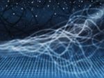 Blue Squiggles Background Shows Starry Sky And Grid Stock Photo