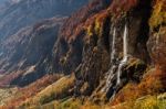 Mountains View With Waterfalls And Cliffs Stock Photo