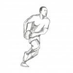 Rugby Player Passing Ball Doodle Art Stock Photo