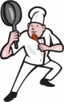 Chef Cook Holding Frying Pan Kung Fu Stance Cartoon Stock Photo