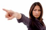 Portrait Of Pointing Woman Stock Photo