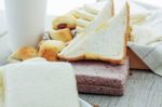 Many Breads And Coffee On Wooden Stock Photo