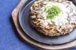 Japanese Pizza Okonomiyaki Stock Photo