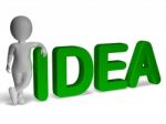 Idea Word And 3d Man Showing Thoughts And Invention Stock Photo