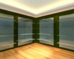 Glass Shelves In Green Empty Room Stock Photo