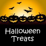 Halloween Treats Shows Spooky Luxuries And Candy Stock Photo