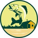 Walleye Fish Lake Lodge Cabin Circle Retro Stock Photo
