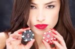 Woman And Gambling Chips Stock Photo