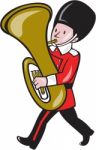 Brass Band Member Playing Tuba Cartoon Stock Photo