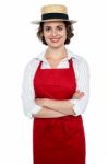 Smiling Caucasian Woman As Restaurant Chef Stock Photo