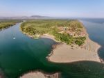 Aerial View Of The River Bojana And The Ada Bojana Island, Montenegro Stock Photo