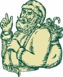 Santa Claus Pointing Side Etching Stock Photo