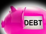 Debt Piggy Bank Message Means Arrears And Money Owed Stock Photo