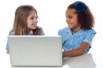 Little Girls Learning In Laptop Stock Photo