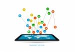 Concept Of Digital Transportation Logistics Business Model On Tablet Stock Photo